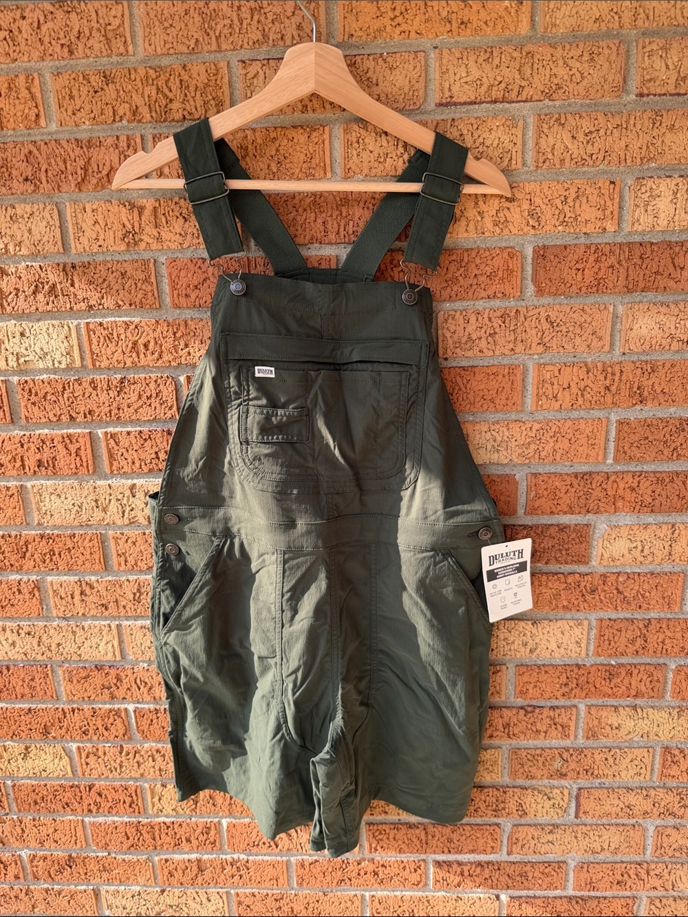 Duluth Trading Co Women Heirloom Gardening Bib Overall Shorts Green Large NWT - Picture 7 of 7